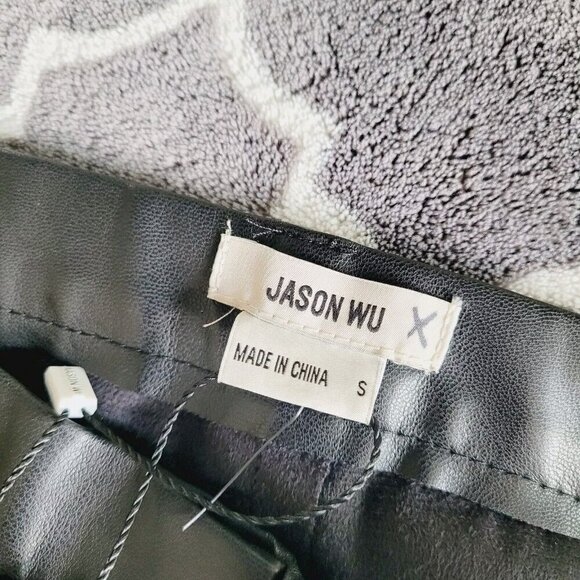 Jason Wu Faux Leather Black High Waist Straight Leg Split Ankle Pants Small New - Picture 4 of 13